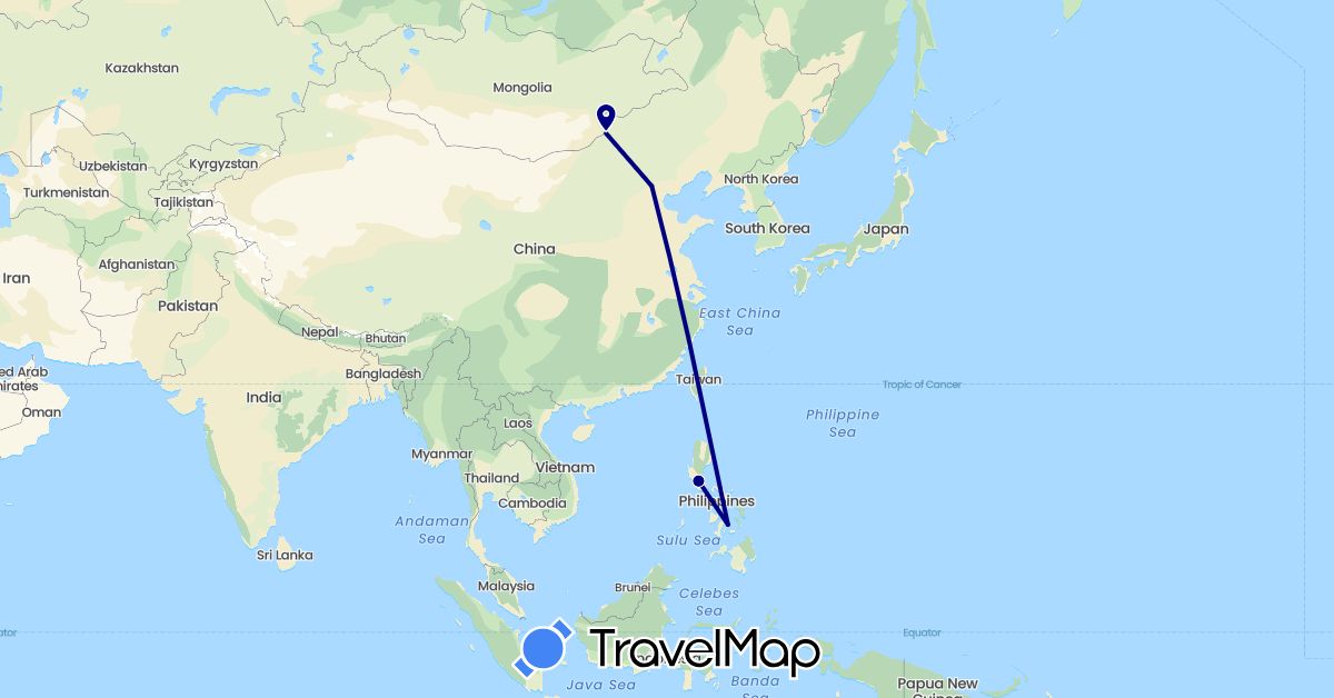 TravelMap itinerary: driving in China, Philippines (Asia)